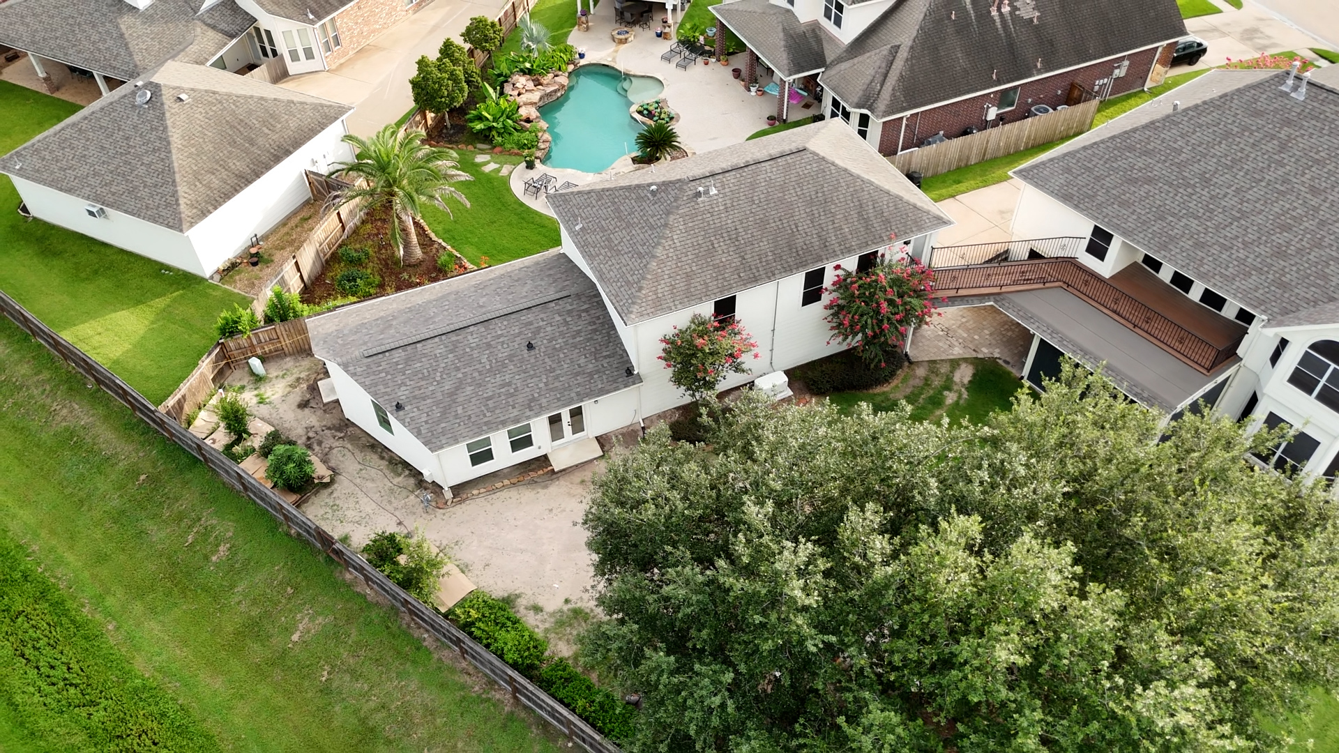 Aerial view of The Wang Project backyard home